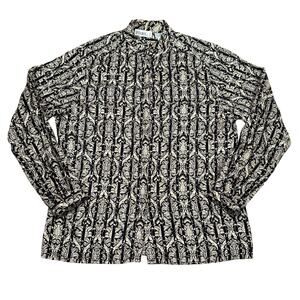 Vintage Spitalnick Silk Blouse Black Cream Baroque Damask Print 80s Hong Kong 14